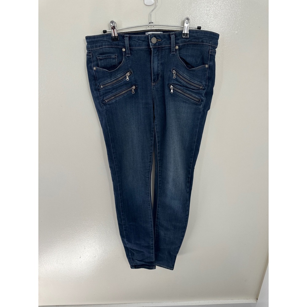 Paige Edgemont Ultra Skinny Zippers Dark Wash Moto Jeans Size 31